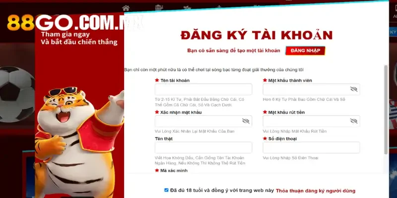 Đăng ký tài khoản tại 88Go